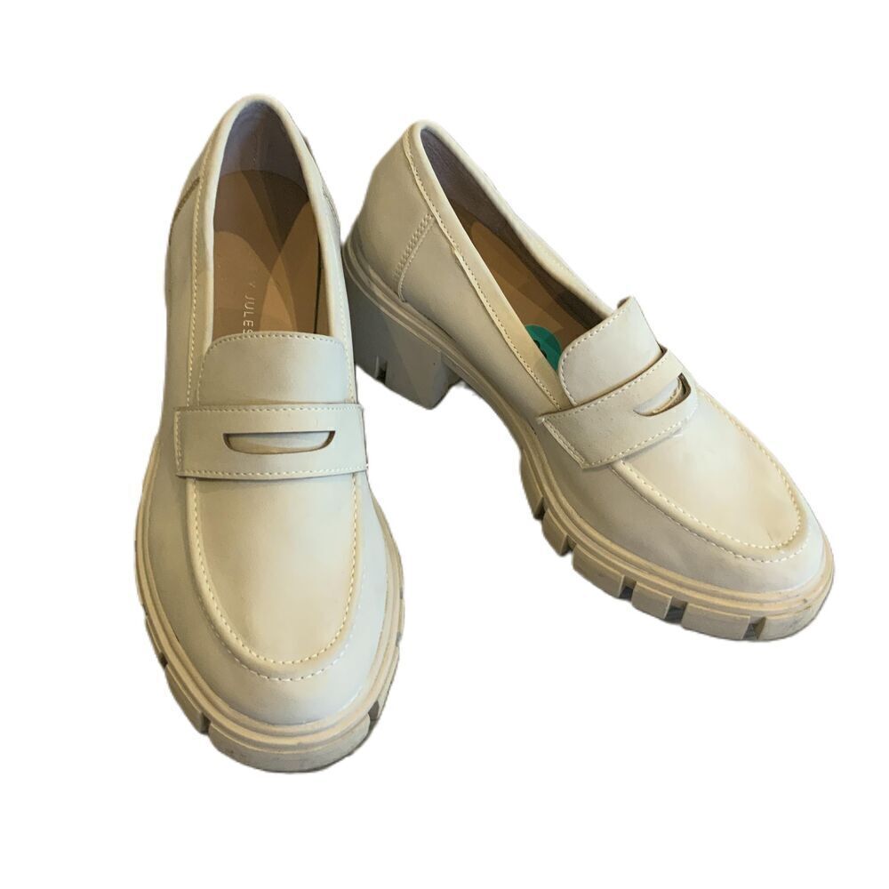 Sincerely‎ Jules Beige Chunky Heel Faux Leather Loafers Womens Shoes Size 8